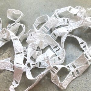 7 ft of of mid century 1960s white Swiss European cotton trim. Eyelet insert